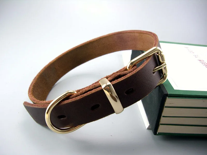 Luxury Real Leather Dog Collar Top Grade Gold Alloy Buckle Brown Leather Pet Collars for Small Medium Large Dogs New Pet Products5