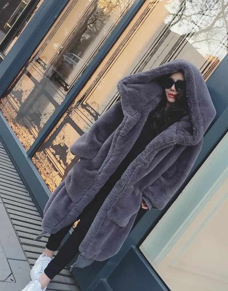 puffer coat with hood Plus Size New Winter Women Faux Fur Coat Fashionable Beaver Rabbit Hair Thicken Warm Long Hooded Loose Casual Female Parka HF372 women's down coats & jackets