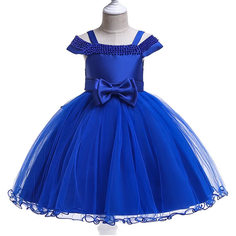 Детские платья с бисером для девочек; Рождественская одежда для детей; платье принцессы для дня рождения; свадебное платье с бантом для маленьких девочек - Цвет: blue