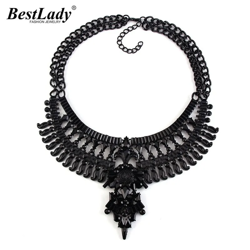

Best lady New Gun Black Collier Big Vintage Maxi Chunky Necklaces & pendants Maxi Boho Statement Collar Necklace 2676