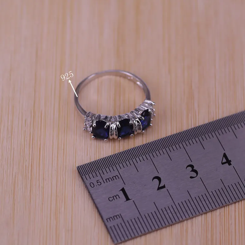 Натуральный Серебряный 925 комплект ювелирных изделий, серьги-кольца/кулон/ожерелье/кольца/браслет, набор из голубого камня и белого кубического циркония