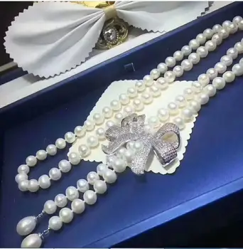 

new design 9-10mm round white pearl necklace 26inch