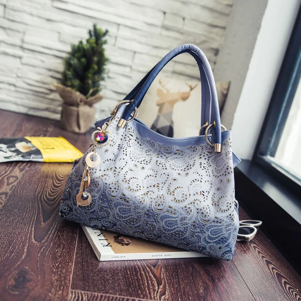 

2017 New Brand Fashion Women's Lady Vintage Floral Hollow Out Shoulder Bags Ladies PU Leather Tote Bag Zipper Totes Soft Special