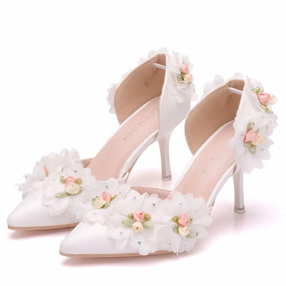 

Summer new pointed flower stiletto PU bridesmaid wedding shoes large size banquet dress all-match fashion women's sandals