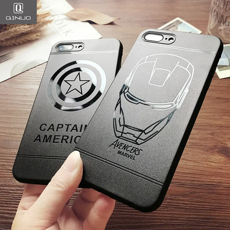 

QINUO Cool Superhero Case for iPhone X 6 6s 7 Plus 8 Iron Man Superman The Avengers Soft Matte Slim Case For iphone 7 Plus Capa