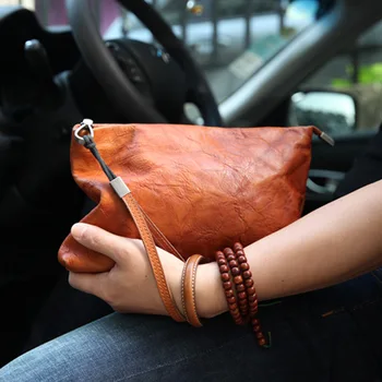 

2018 New Women Clutch Bag Simple Hand Wallet Retro Genuine Leather Card Handbag