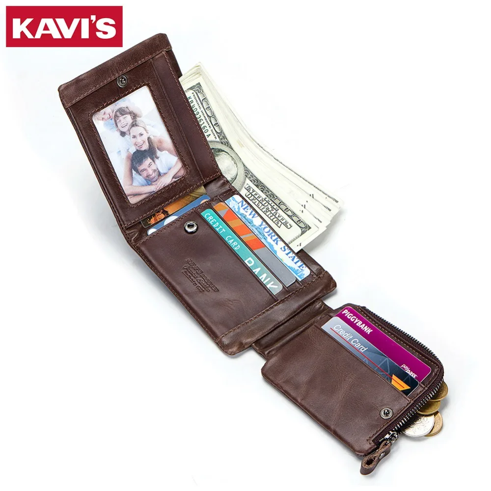 KAVIS Trifold дизайнерский держатель для карт, кошелек из натуральной кожи, мужской кошелек для монет, маленький портфель, зажим для денег, сумка Perse