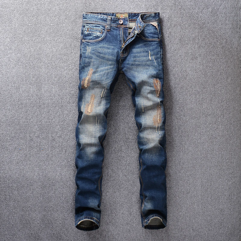 Итальянские винтажные стильные модные мужские джинсы с заплатками, дизайнерские рваные джинсы с вышивкой, мужские джинсовые штаны, уличная одежда, джинсы в стиле хип-хоп, homme