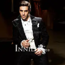 Высокое качество мужские костюмы полный дизайнер черный смокинг жениха/жених Свадебные представление вечерние пиджак+ брюки