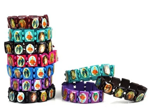 

20pcs/lot mix colors Jesus Saints Catholic Friendship Wooden Bracelets Religious Stretch Elasticated free shipping