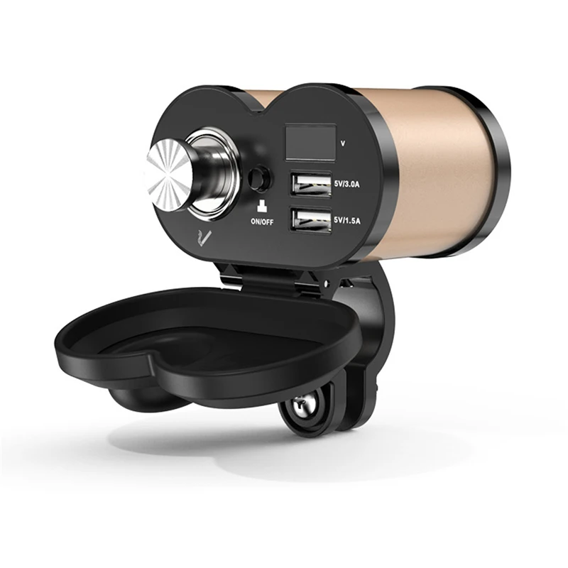 

QC 3.0 Quick Charge 5V 3.0A/1.5A Dual USB Motorcycle Cigarette Lighter USB Charger with Voltmeter Time Display with On/Off Swith