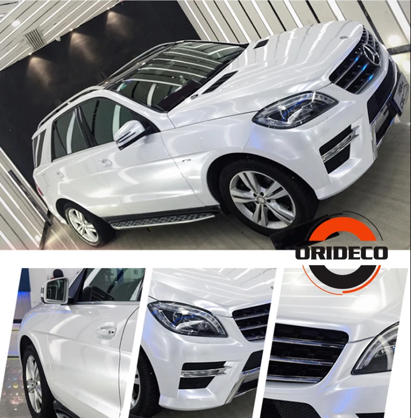 white highly glossy vinyl car wrapping 3