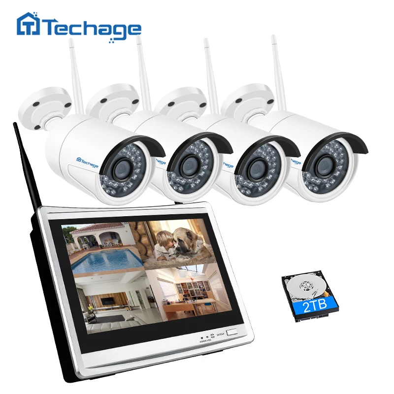Techage 4CH 1080P беспроводная камера безопасности 1" ЖК монитор NVR 2.0MP Wifi Аудио CCTV камера P2P комплект видеонаблюдения