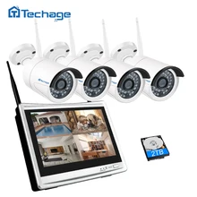 Techage 4CH 1080 P беспроводной безопасности камера системы 12 «ЖК дисплей Мониторы NVR 2.0MP Wi Fi аудио CCTV P2P видео набор для наблюдения