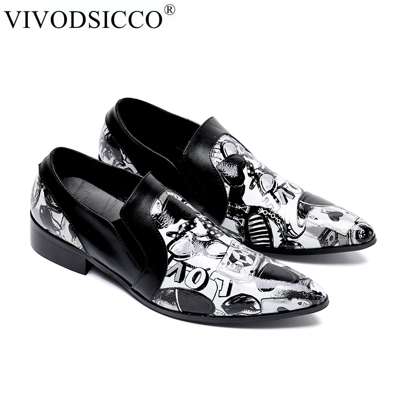 VIVODSICCO/брендовые дизайнерские модные мужские модельные туфли из натуральной кожи итальянская Свадебная формальная обувь мужские оксфорды с принтом мужские туфли на плоской подошве