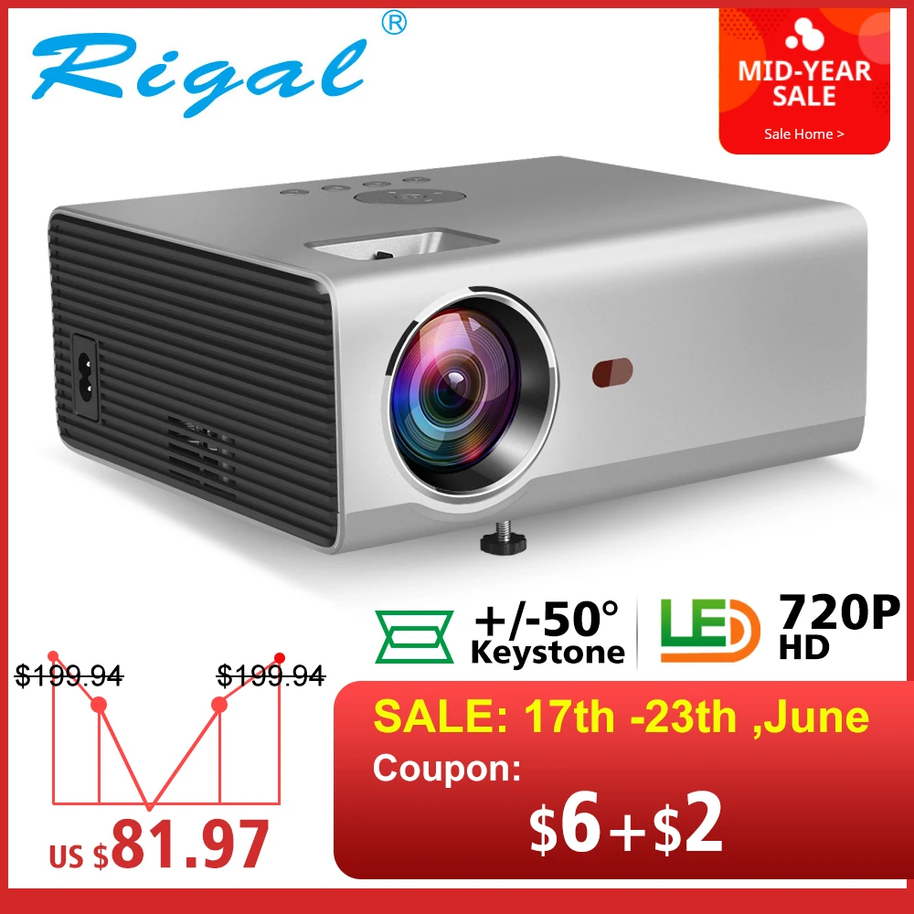 

Rigal RD825 Mini Projector Native 1280 x 720P LED WiFi Projector Android 6.0 3D Beamer Support HD 1080P Portable TV Home Theater