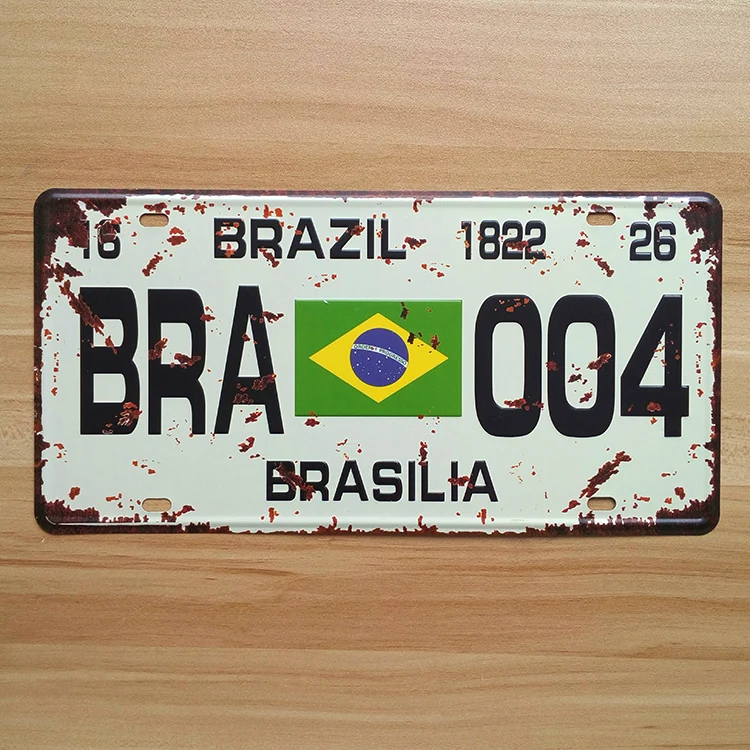 License Plates car number "Brazil 1822 BRA 004 " Wall art craft vintage