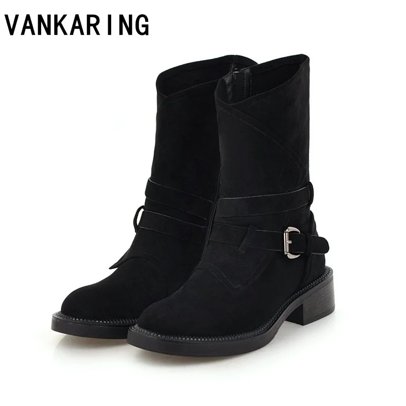 

VANKARING faux leather handmade ankle boots for women shoes black fashion autumn winter boots women warm snow short plush boots