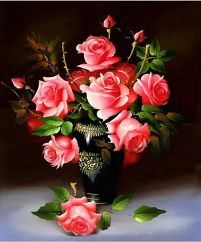 

3D flowers Rose vase cotton silk cross stitch kit accurate printed embroidery DIY handmade needlework wall home decor canvas