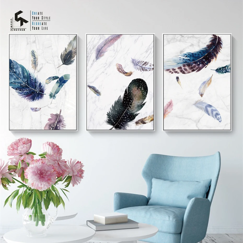 

CREATE&RECREATE Modern Poster Wall Art Canvas Oil Painting Feather Posters And Prints for Home Decoration Pictures CR1810114003