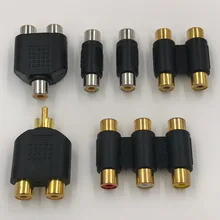 RCA Connector Pack 2 RCA to 2 RCA 1 to 2 Audio Adapter Three Gold Plated Three Nickel Plated Converter 6 Pieces Free Shipping
