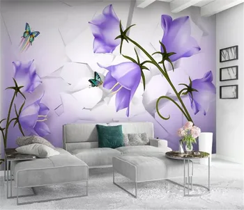 

Custom Any Size 3D Mural Wallpaper Beautiful Dreamy Purple Flower Butterfly 3D TV Background Wall Decoration Mural Wallpape