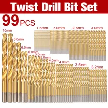 99pcs Twist Drill Bit Set Saw Set HSS High-speed Steel Drill Metal Wood Tool Woodworking 1.5/2/2.5/3/3.2/3.5/4/4.5/6.5/8/10mm