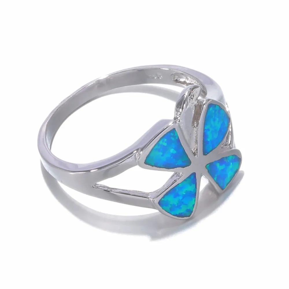 CiNily Created Blue Fire Opal Silver Plated Wholesale Lucky Leaf for Women Jewelry Wedding Engagement Ring Size 7 OJ9308
