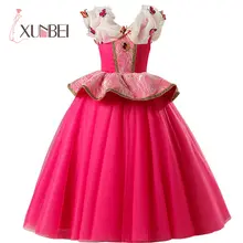 Новое поступление, розовые платья принцессы с цветочным рисунком для девочек г., нарядные платья для девочек с аппликацией из тюля платья для первого причастия