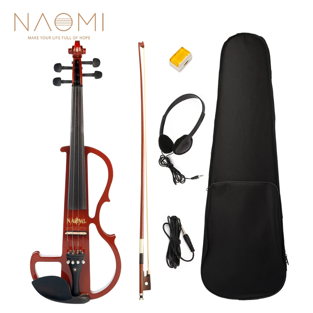 

NAOMI 4/4 Electric Violin Solid Wood Silent Violin Fiddle High Quality W/Case Bow Rosin KIT Red NEW