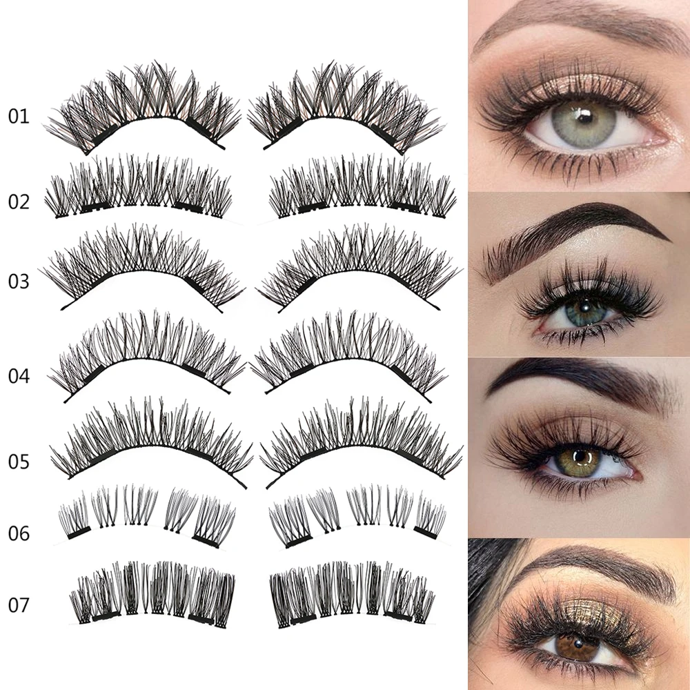 1 Pair Dual Magnetic False Eyelashes Long Magnet Eyelashes Reusable Glue-free Wispy Silk Fiber Lashes Extension Natural Makeup