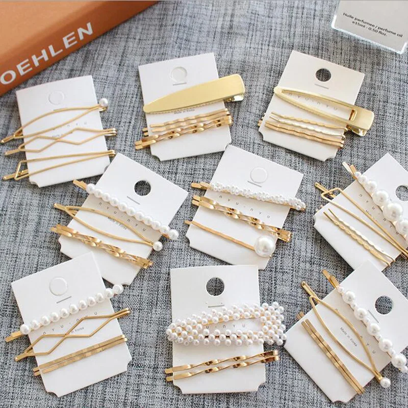 

Korean Metal Pearl Hairpin Combination Minimalist Sweet Wind Bangs Clip Word Clip Sde Clip Ins Hairpin Hair Accessories