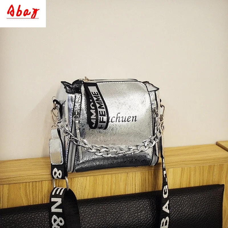 

Abay New versatile diagonal woman bag fashion explosion crack bucket bag wide ribbon shoulder bag