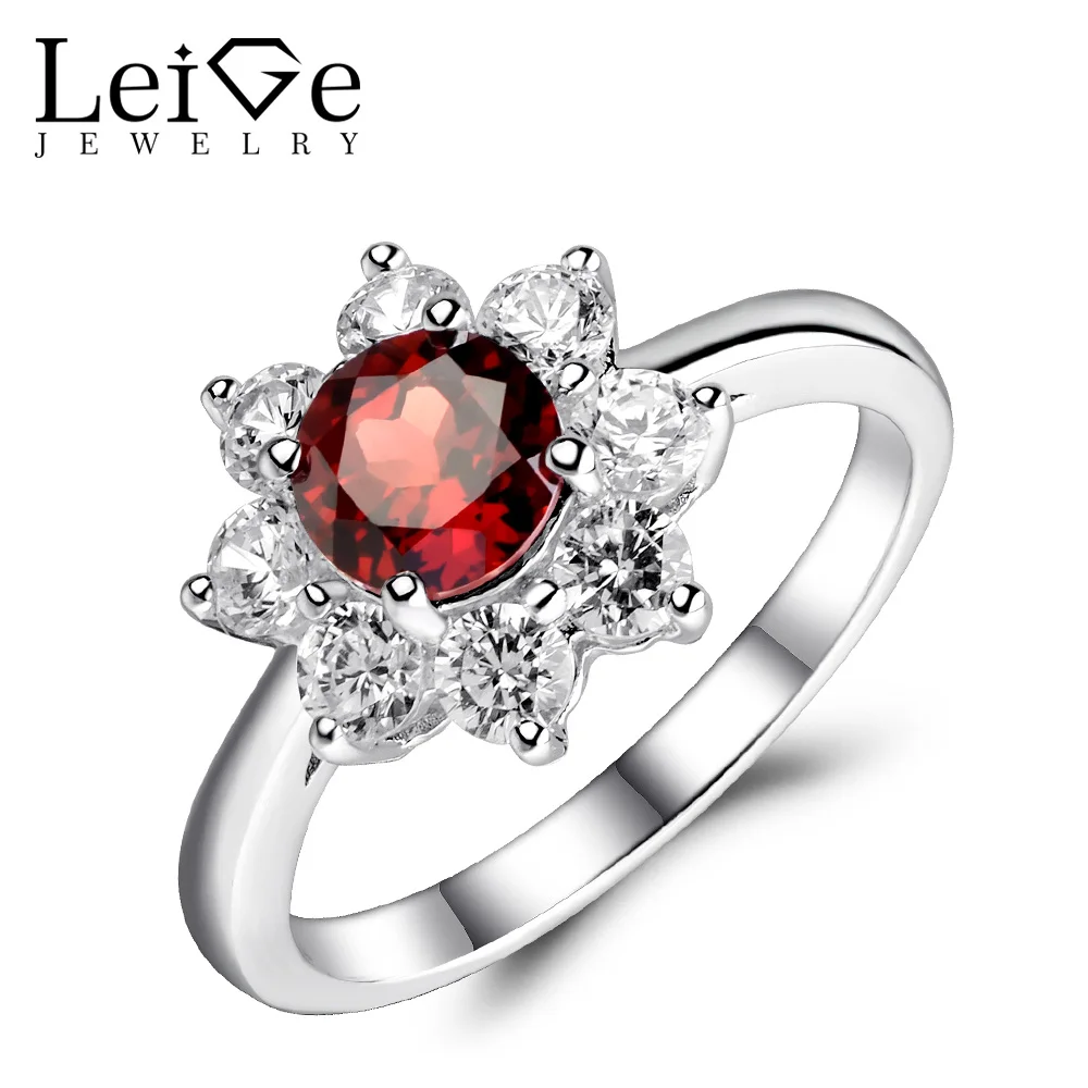 Leige Jewelry Genuine Red Ring Round Cut 925 Sterling Silver