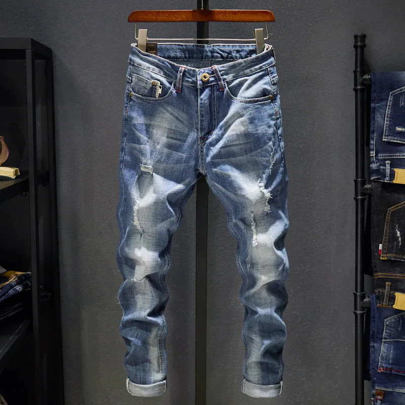 

Top Fashion 2018 Spring and Autumn Jeans Men Homme Mens Famous Brand New High-quality Slim Straight Males Mid Full Length Pants