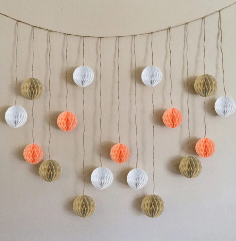 8cm 17pc Tissue Paper Balls with Hemp Rope Hanging Paper