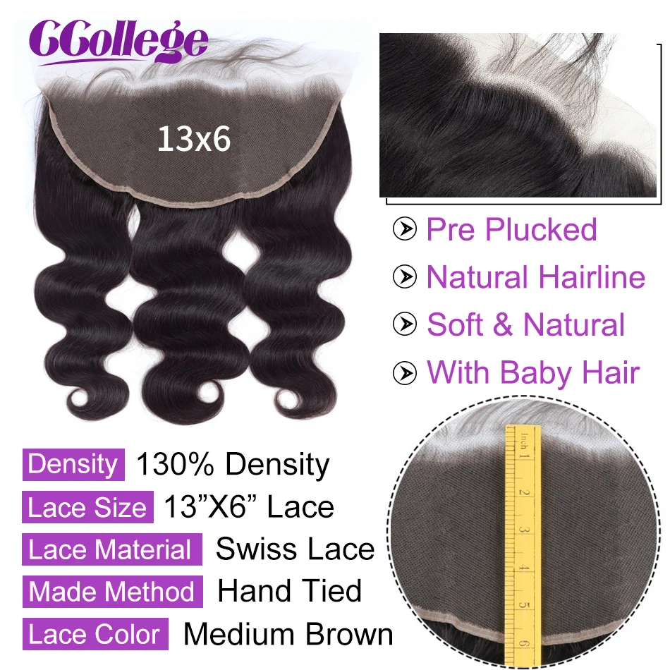 13x6 Lace Frontal Closure With Baby Hair Pre Plucked Peruvian Body Wave Frontal Closure Non Remy Human Hair Frontal Closures