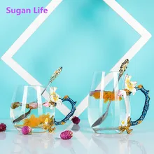 Sugan Life термостойкая эмаль розовый чай чашка Стразы высокого качества стеклянный сок пара кофе пивные чашки напиток чайная кружка для питья набор