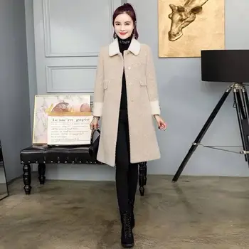 

2019 New Autumn Winter Women Casual Slim Patchwork Faux Mink Wool Coat Female Thick Warm Woolen Overcoat Jacket Invierno K151