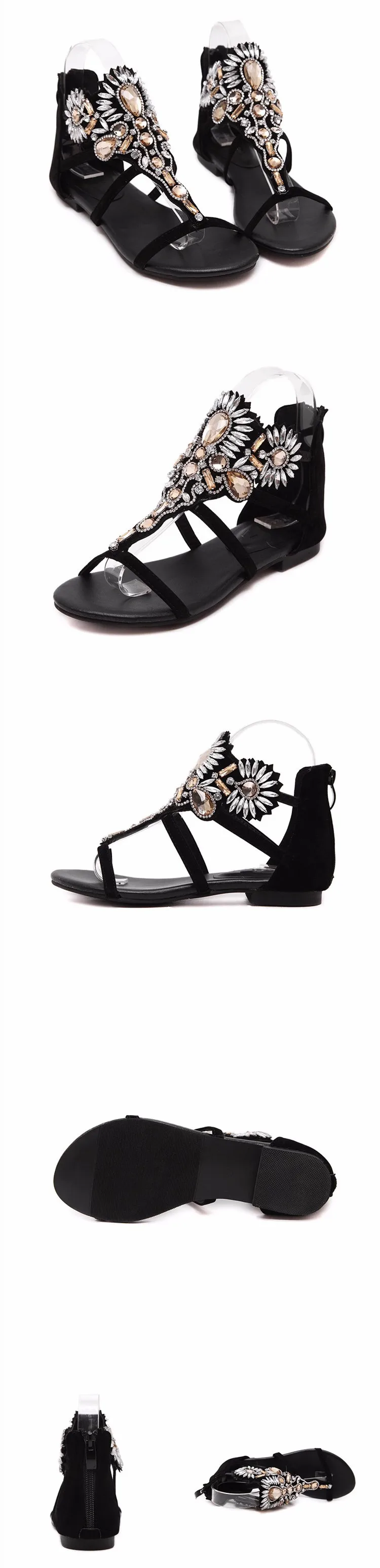 Горный хрусталь Обувь Женщина diamond римские сандалии Для женщин шлепанцы Для женщин Кристалл пляжные летние Обувь Sapatos femininos черный