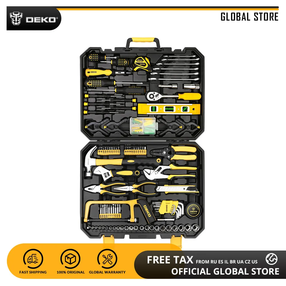  DEKO Hand Tool Set Household Repair Hand Tool Kit with Plastic Tool box Storage Case Plier Socket W