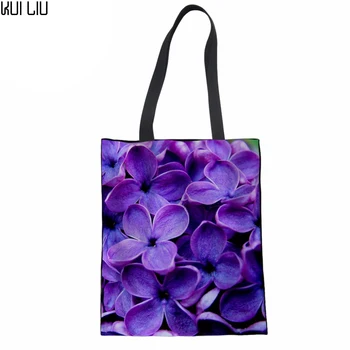 

Shopping Bag Cotton Tote for Women Purple lilac Print Reusable Eco Friendly Travel Bag Grocery Tote Girl Shoulder Handbag