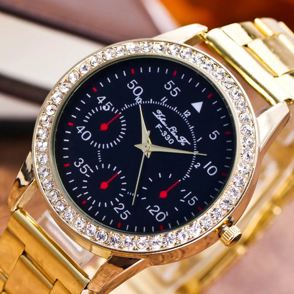 

mens Rhinestone Watches Quartz Fashion Trendy Analog Wrist Watch Luxury Gold Stainless Steel band Watches Relogio Masculino