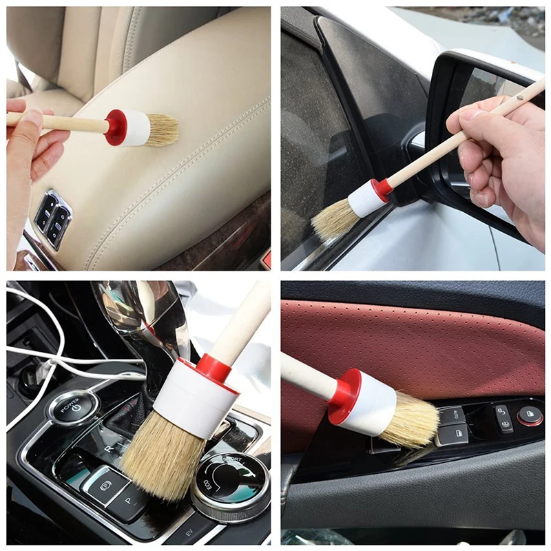 Wheels Air Conditioning Engine Horn Car Cleaning Brush 5pcs/set Car Hub Wood Handle Brush Car Cleaning Tool