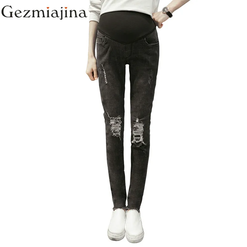 

New fashion maternity pants Spring autumn maternity jeans broken hole leggings Care for the abdomen Pregnant woman trousers