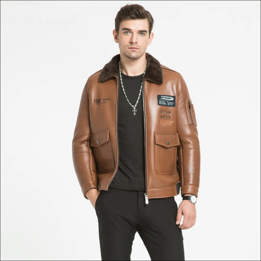 Мужская куртка из натуральной овечьей кожи Maylooks модная эко и меха модель WS95 на