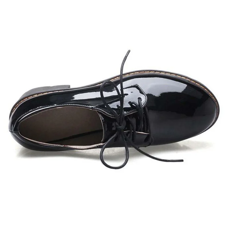 New Patent Leather Square Heel Women Pumps Casual Lace-Up Women Oxford Shoes Fashion High Heels Shoes Woman Platform Women Shoes (5)