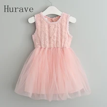 Hurave/Новинка года; повседневная детская одежда; кружевное платье для девочек; брендовые Детские праздничные Платья с цветочным рисунком