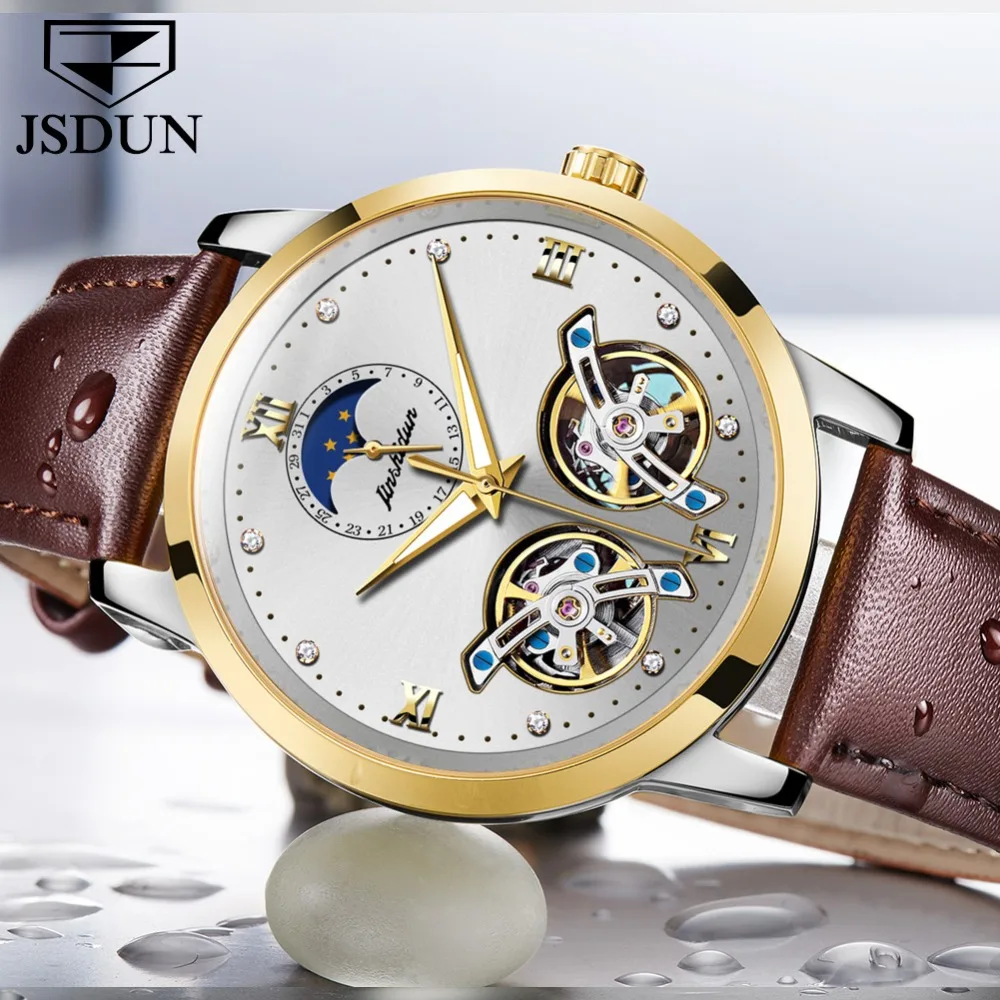 

JSDUN New Brand Automatic Mechanical Watch Men Casual Business Wristwatch Waterproof Double Tourbillon Watch Relogio Masculino
