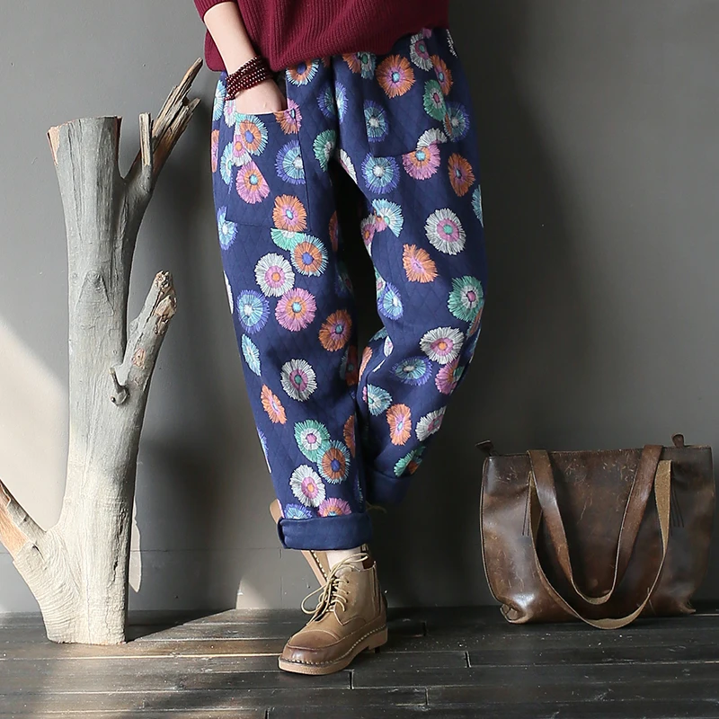 Buy Women Winter Padded Pants Warm Elastic Waist